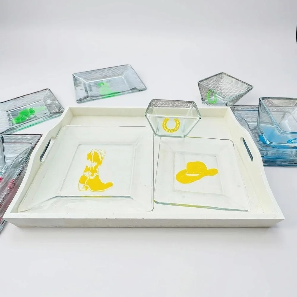 Yellow Western Themed Glass Dinnerware Set